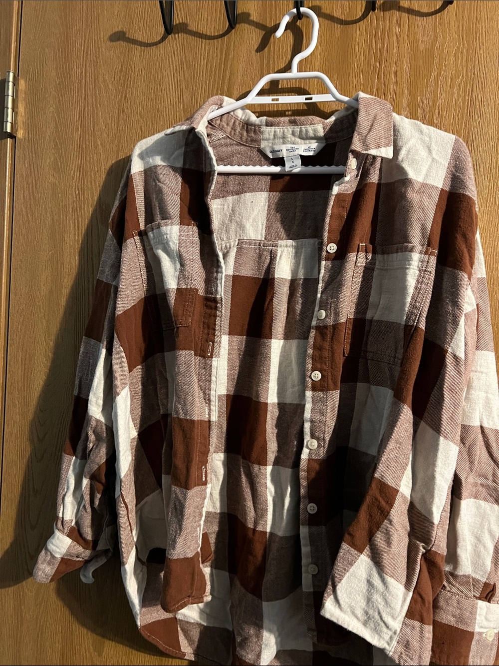 Old Navy Brown and Cream Plaid Button-Down Shirt